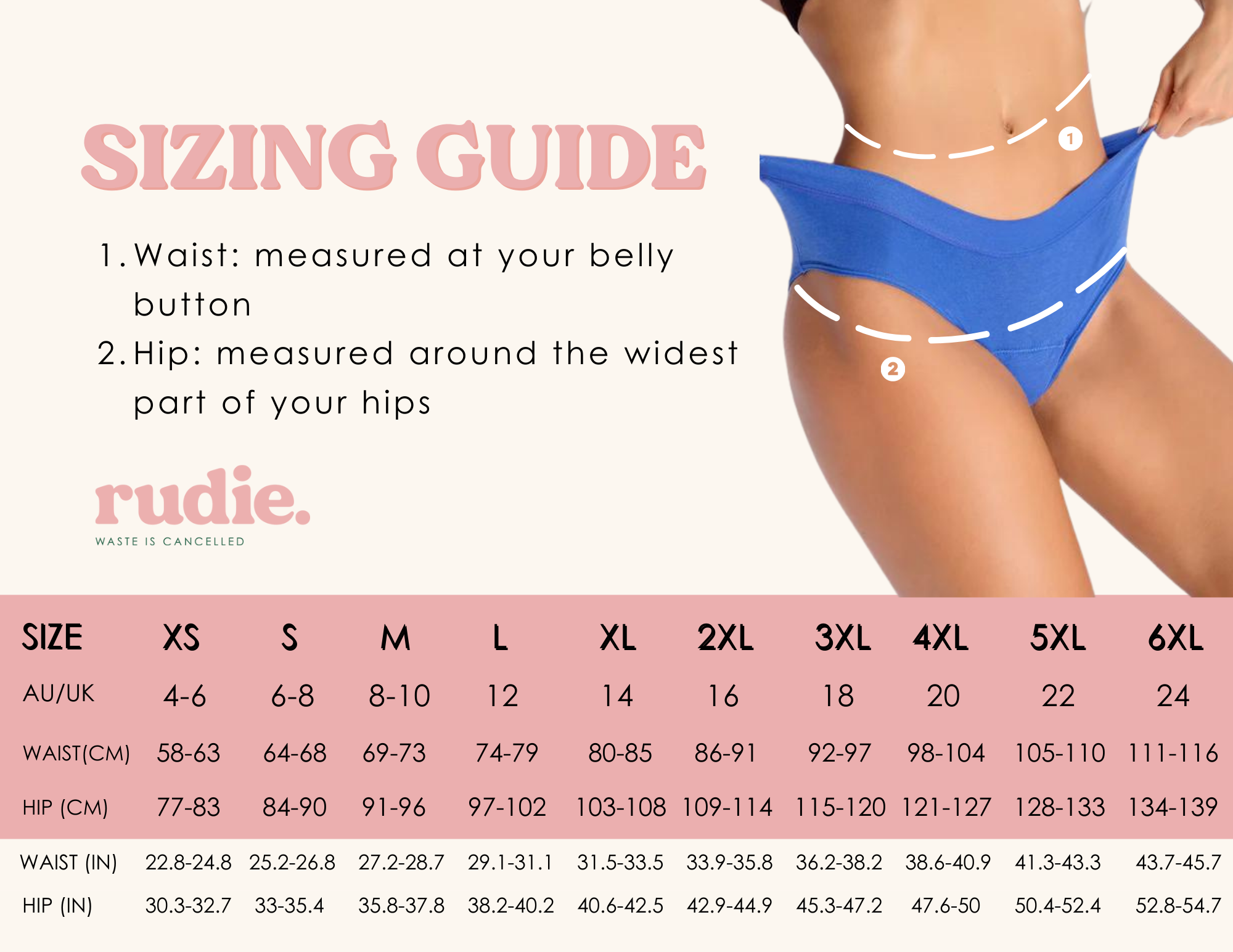 Washable period underwear sizes guide