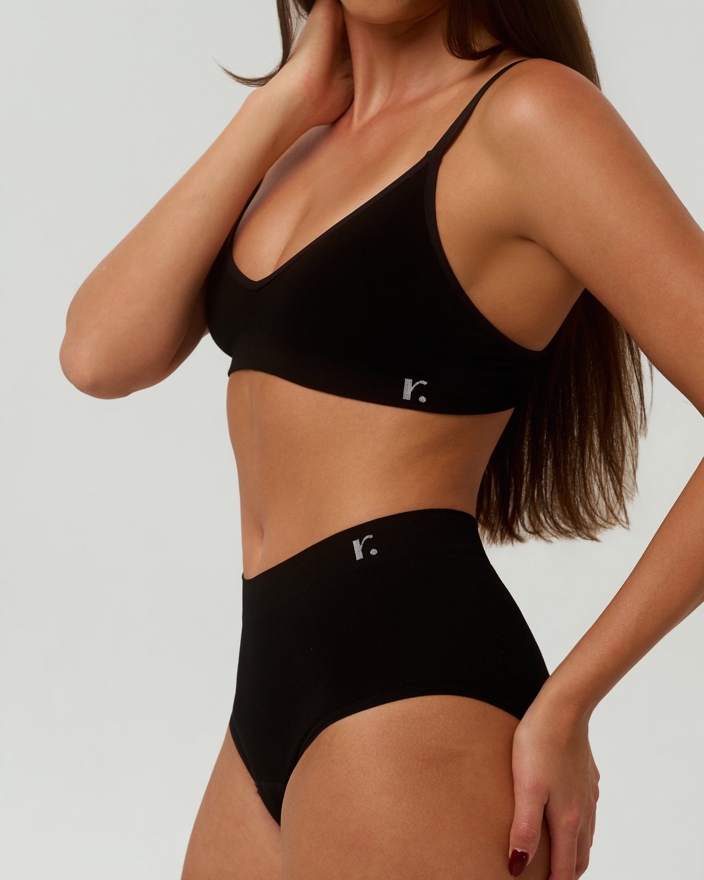 Close-up of Rudie Leakproof High-Waist Brief on model — soft bamboo high-rise period brief fit