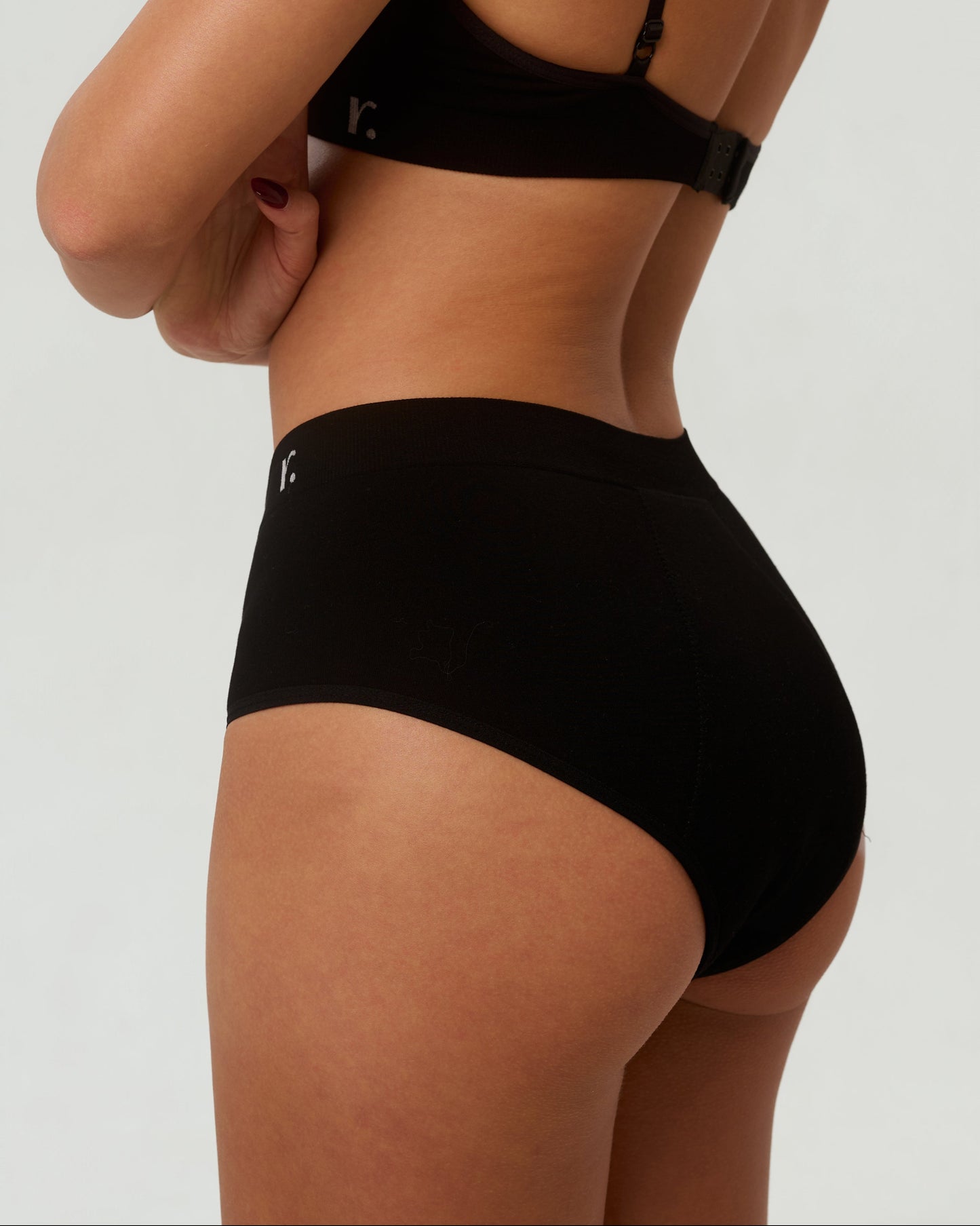 Rudie Leakproof High-Waist Brief in black — half-shot close-up showing leakproof gusset detail