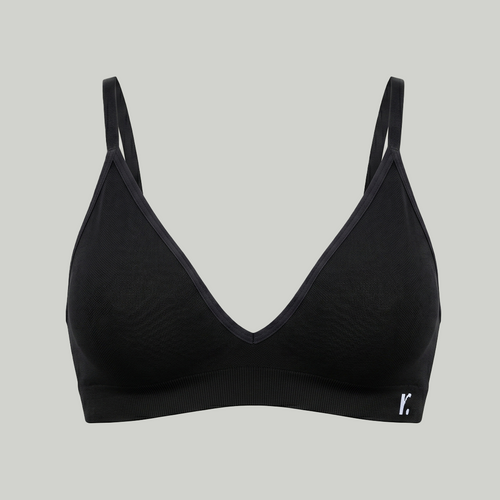 Rudie seamless bamboo bralette in black, front view product shot — wireless wire-free design