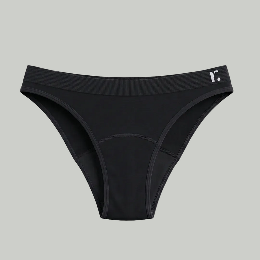 Rudie new Leakproof Period Brief in black — front view by designer Mei Seto