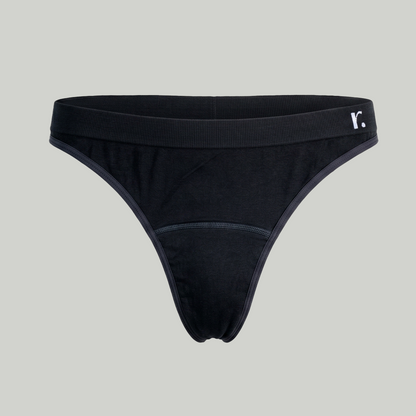 Rudie new Leakproof Period Thong in black — front view design shot by Mei Seto