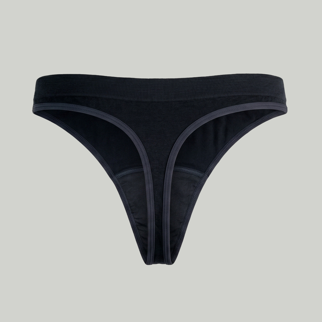 Rudie new Leakproof Period Thong in black — back view design shot by Mei Seto