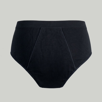 Rudie new Leakproof High-Waist Brief in black — back view design detail by Mei Seto